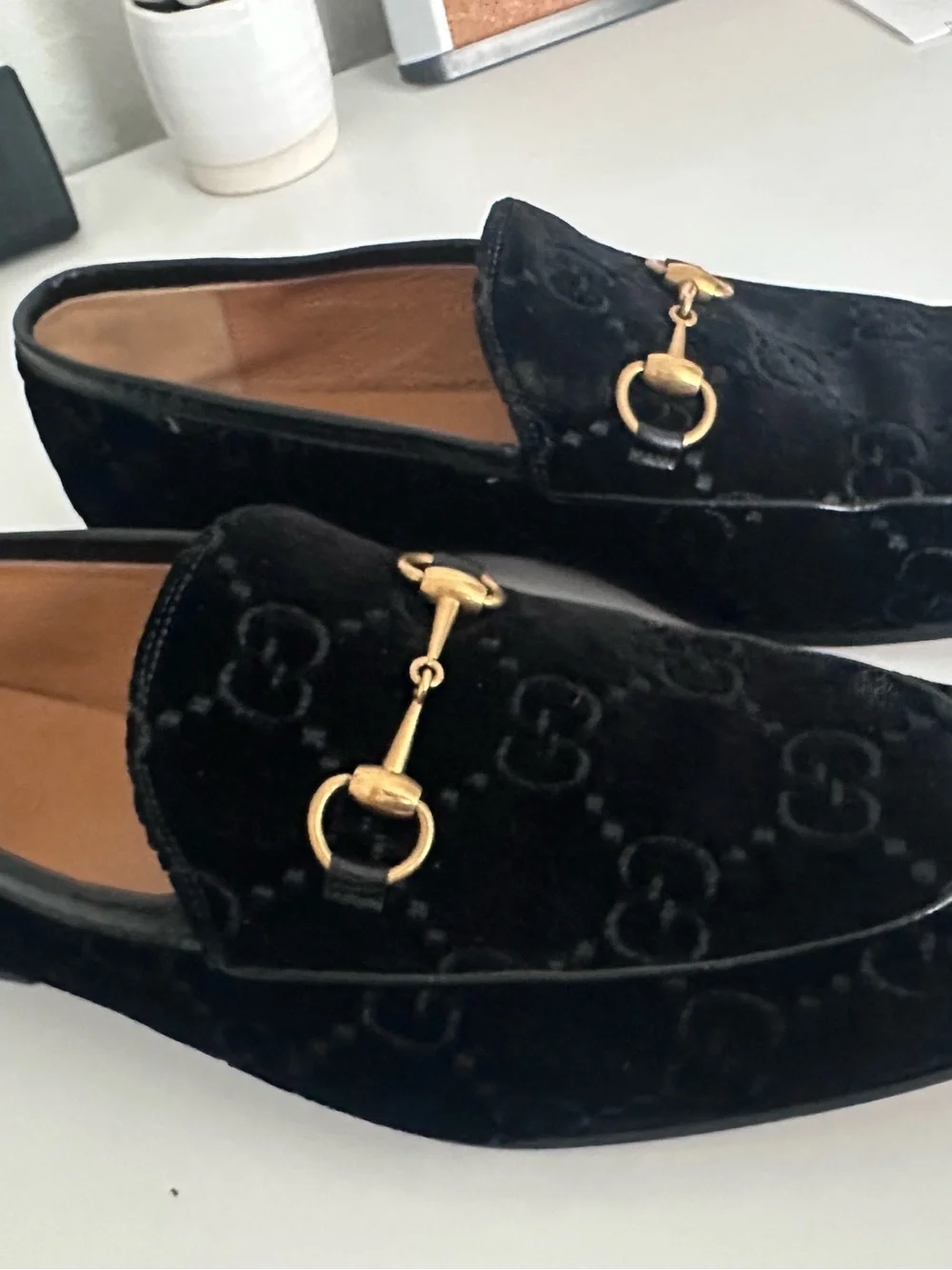 Gucci Black Velvet Horsebit Loafers with GG Monogram